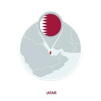 Qatar map and flag, vector map icon with highlighted Qatar