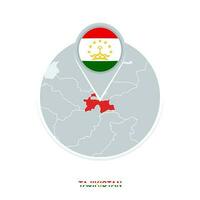 Tajikistan map and flag, vector map icon with highlighted Tajikistan