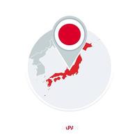 Japan map and flag, vector map icon with highlighted Japan