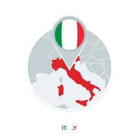 Italy map and flag, vector map icon with highlighted Italy