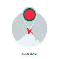 Bangladesh map and flag, vector map icon with highlighted Bangladesh