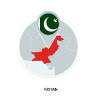 Pakistan map and flag, vector map icon with highlighted Pakistan