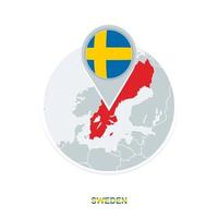 Sweden map and flag, vector map icon with highlighted Sweden