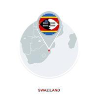 Swaziland map and flag, vector map icon with highlighted Swaziland