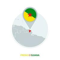 French Guiana map and flag, vector map icon with highlighted French Guiana