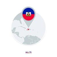 Haiti map and flag, vector map icon with highlighted Haiti