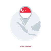 Singapore map and flag, vector map icon with highlighted Singapore