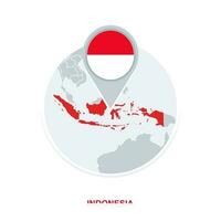 Indonesia map and flag, vector map icon with highlighted Indonesia