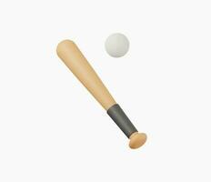 3d realista de madera béisbol murciélago y pelota vector ilustración