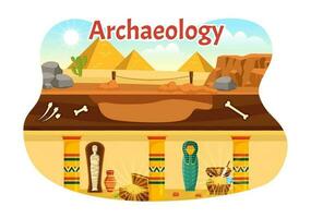 Archeology Illustration with Archaeological Excavation of ancient Ruins, Artifacts and Dinosaurs Fossil in Flat Cartoon Hand Drawn Templates vector