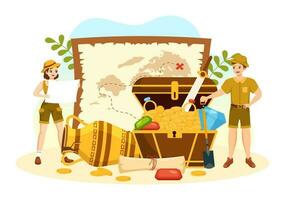 Archeology Illustration with Archaeological Excavation of ancient Ruins, Artifacts and Dinosaurs Fossil in Flat Cartoon Hand Drawn Templates vector