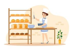 Bread Mill Illustration with Wheat Sacks, Various Breads and Windmill for Web Banner or Landing Page in Flat Cartoon Hand Drawn Templates vector