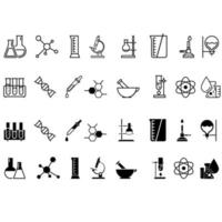 Chemical lab vector icon set. research illustration sign collection. Chemistry and biotechnology symbol.