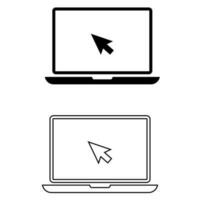 Laptop with pointer or cursor icon isolated. Notebook screen template. Display with clicking mouse vector