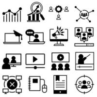 Web training vector icon set. Online seminar illustration sign. network marketing symbol. webinar logo.