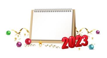 Happy New Year 2023. Merry Christmas. Template for greeting card, banner, flyer. Calendar with 2023. vector