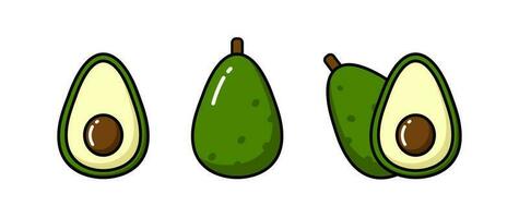 Vector icon illustration. Colorful avocado, whole, half. Isolated on white background.