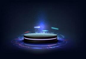 3d realistic vector round stage on dark background. Sci-fi glowing tech stage.