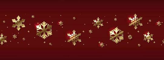 Vecotr banner illustration. Red horizontal banner with golden snow flakes. vector