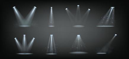 3d realistic vector illustration of light effect spotlight on transparent background with glow and sparkles.