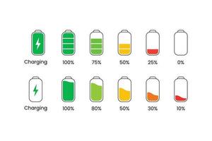 Different types of battery with different colors including 100  and 75 present Battery power vector