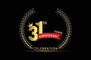 31 Years Anniversary golden banner design with red ribbon. vector