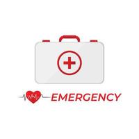 A red and white emergency box with a heart and the word emergency on it vector