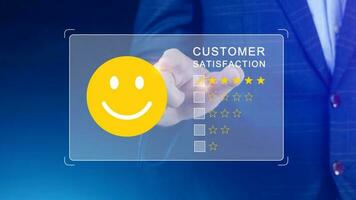 User gives rating to service experience on online application, Customer review satisfaction feedback survey concept, Customer can evaluate quality of service leading to reputation ranking of business. photo