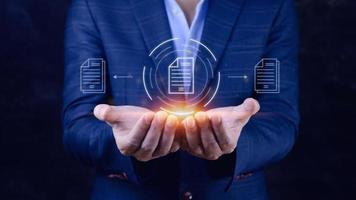 Document Management System DMS, Online documentation database and process automation to efficiently manage files, knowledge and documentation enterprise with ERP. Corporate business technology. photo