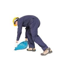 Young worker hold Hod or clam-shell shaped basket photo