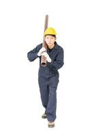 Young plumber  holding pvc pipe photo