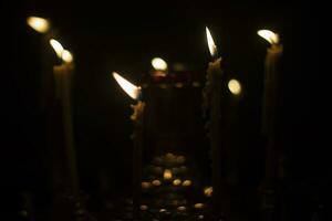 Candles in Church. Details of rite. Religious object. photo