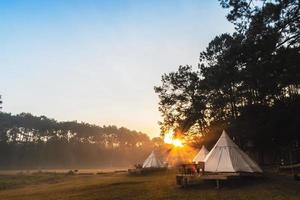 Tent camping in the morning . At Thung Salaeng Luang National Park Phetchabun Province, Thailand photo