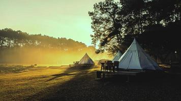 Tent camping in the morning . At Thung Salaeng Luang National Park Phetchabun Province, Thailand photo