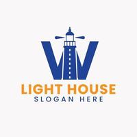 Letter W Light House Logo Vector Concept. Light House Logotype