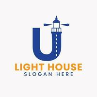 Letter U Light House Logo Vector Concept. Light House Logotype