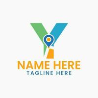 Letter Y Location Logo Concept With Gps Symbol, Pin Icon Template vector