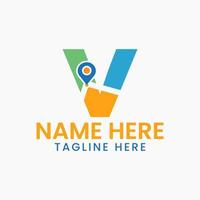 Letter V Location Logo Concept With Gps Symbol, Pin Icon Template vector