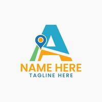 Letter A Location Logo Concept With Gps Symbol, Pin Icon Template vector