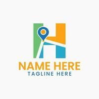 Letter H Location Logo Concept With Gps Symbol, Pin Icon Template vector
