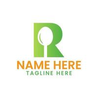 Letter R Restaurant Logo Concept With Spoon Icon. Cafe Sign Vector Template