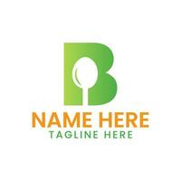 Letter B Restaurant Logo Concept With Spoon Icon. Cafe Sign Vector Template