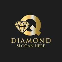 Letter Q Diamond Logo Design. Jewelry Logo With Diamond Icon Vector Template