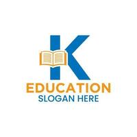 letra k educación logo concepto con abierto libro icono modelo vector