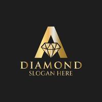 Letter A Diamond Logo Design. Jewelry Logo With Diamond Icon Vector Template