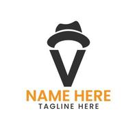 Letter V Gentlemen Hat Logo Design  Concept With Cowboy Hat Icon Template vector