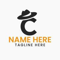 Letter C Gentlemen Hat Logo Design  Concept With Cowboy Hat Icon Template vector