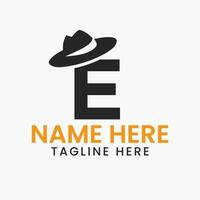 Letter E Gentlemen Hat Logo Design  Concept With Cowboy Hat Icon Template vector