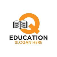 Letter Q Education Logo Concept With Open Book Icon Template vector