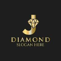 Letter J Diamond Logo Design. Jewelry Logo With Diamond Icon Vector Template